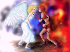 DISCUSSIONE TRA UN ANGELO E UN DIAVOLO